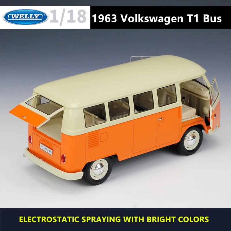 

WELLY 1:18 Volkswagen T1 bus van classic car Alloy Retro Car Model Classic Car Model Car Decoration Collection gift