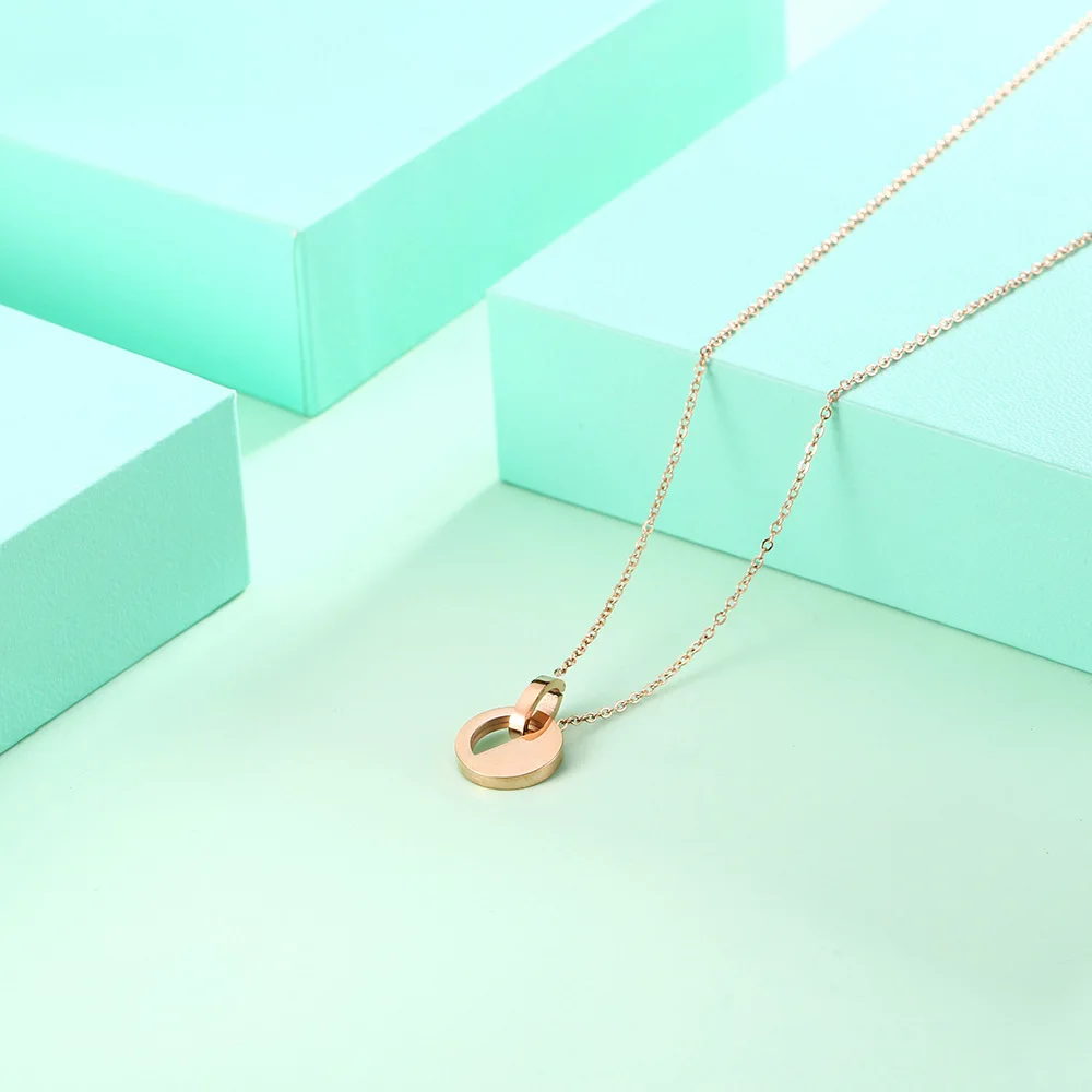 Колье ювелирные изделия из нержавеющей стали круглое ожерелье женский розового