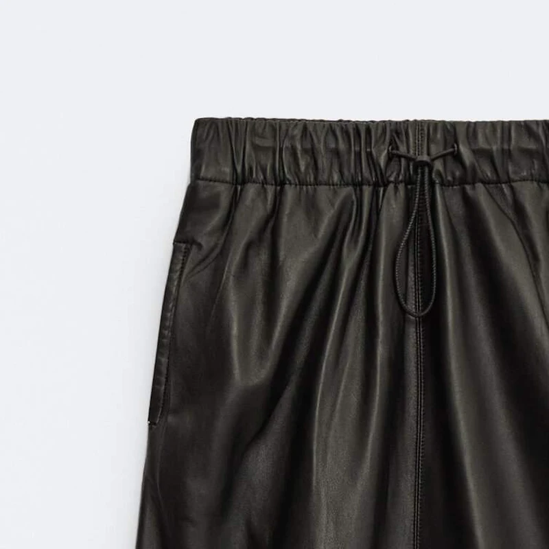 Женская длинная юбка из ПУ кожи с высокой талией до середины икры | одежда