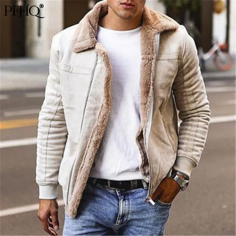 

PFHQ 2021 New Men's Fashion Loose European And American Frosted Velvet Composite Leather zipper Jacket Autumn Winter 21D1756