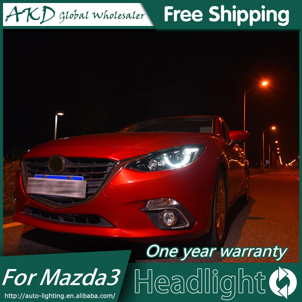 Car Styling New For Mazda 3 led headlights 2014-2016 Led Mazda3 head lamp Angel eye drl H7 hid Bi-Xenon Lens low beam | Автомобили и