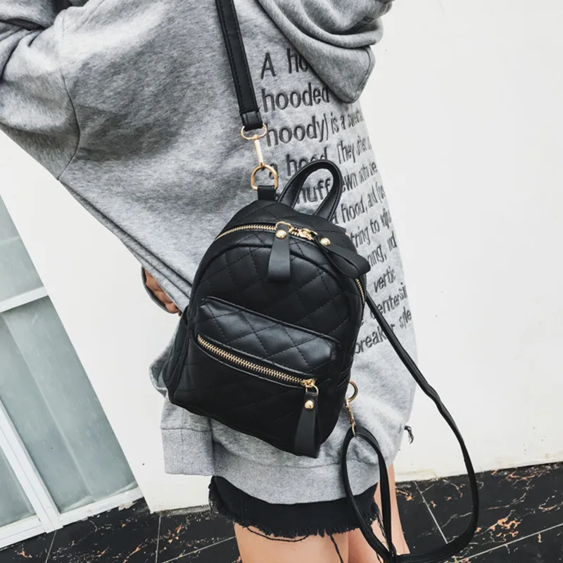 

Solid Color Women Leather Backpack Waterproof Female Shoulder Bag Schoolbag Diamond Check Printing Ladies Travel Daypacks