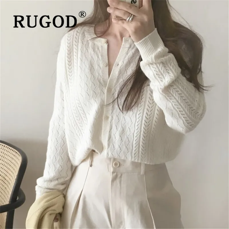 RUGOD однотонный вязаный кардиган ажурный свитер женские свитера 2019 зимние топы