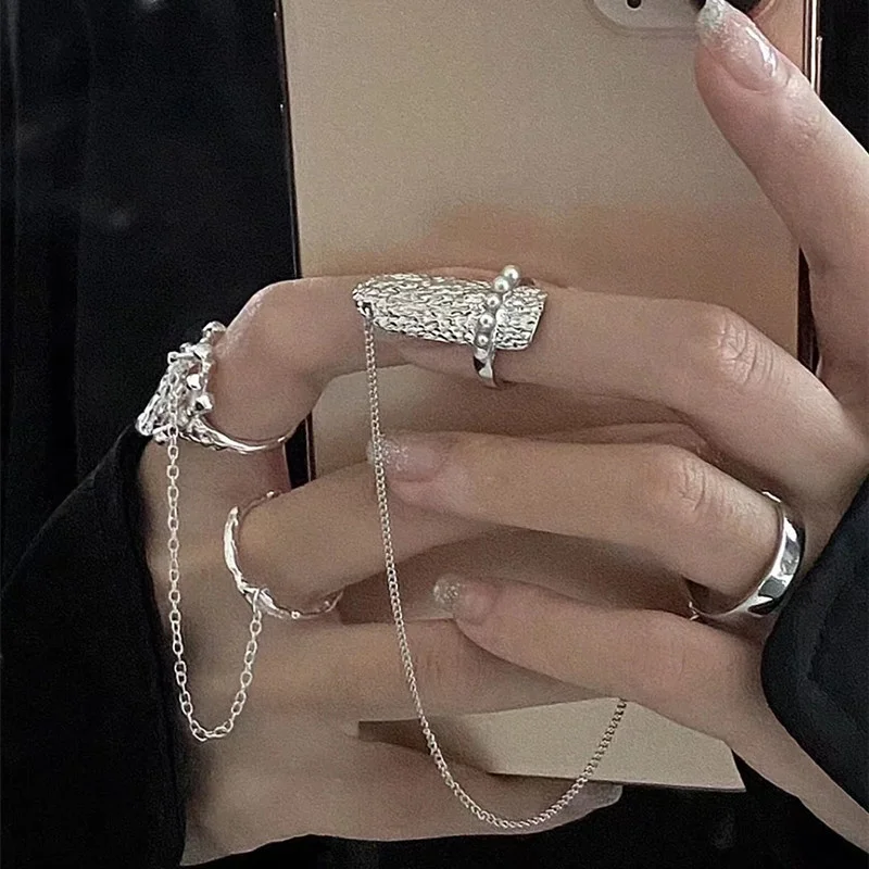 

Korean version of the new fairy personality chain pearl nail ring ring fashion irregular texture female wedding ring wholesale