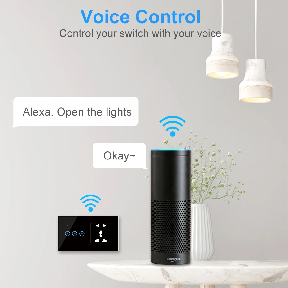 Wifi Универсальный сенсорный выключатель с гнездом 2 4G 1 3 банды AC90V 240V работа Google home