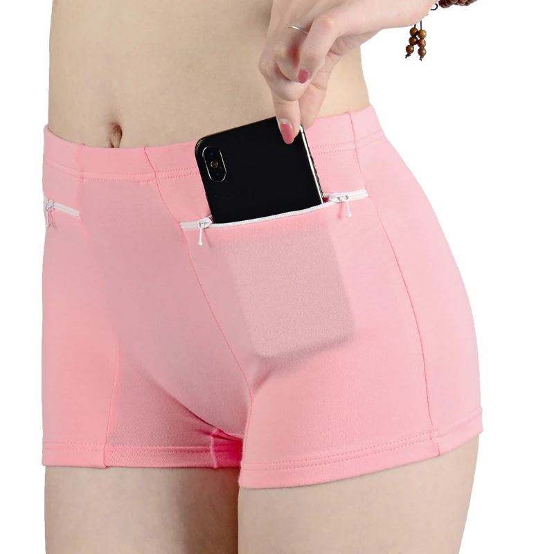 

Women Safety Short Pants Soft Solid Shorts Boxer Summer Under Skirt Shorts With Zipper Pockets Femme Underwear Safety Shorts