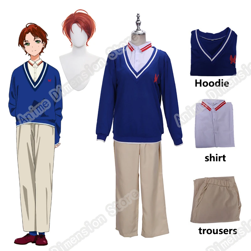Momoe Sawaki Cosplay Costume Women And Man Blue Hoodie And Trousers Suit Anime WONDER EGG PRIORITY Cosplay Costume With Wig