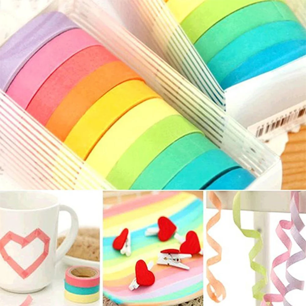 

10 Rolls of DIY Tape Washi Rainbow Candy Color Sticky Paper Masking Adhesive Tape Scrapbooking DIY Decoration