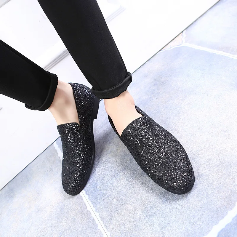 

Bling Paillette Men's Loafers Solid Shining Sequins Comfortable Casual Mens Dress Shoes Slip On Big Size 38-48 Male Flat