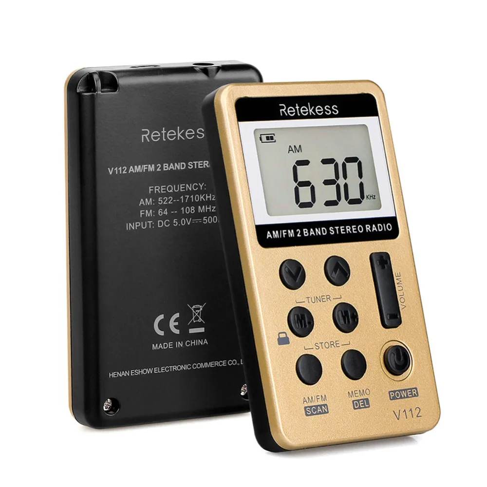 Retekess V112 мини портативный радио портативный FM AM 2 диапазона цифровое карманное радио приемник Динамик для наушников для Walkman Run