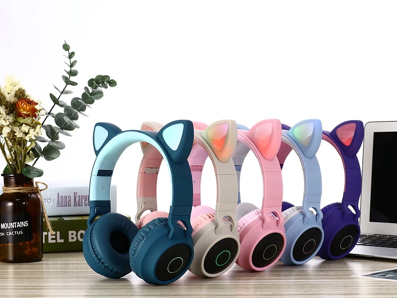 Милый светодиодный Bluetooth 5,0, беспроводные наушники с кошачьими ушками для косплея, супер бас игровая гарнитура для музыки с микрофонами