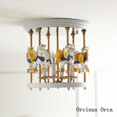 Мультяшный креативный цветной потолочный светильник в виде единорога лампа для