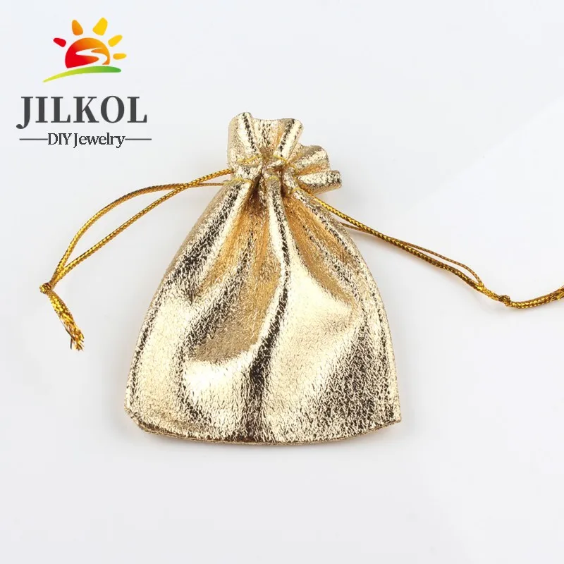 50Pcs/lot 7x9cm 9x12cm Gold Silver Color Adjustable Jewelry Packing Bags For Party Candy Drawstring Wedding Gift Bags