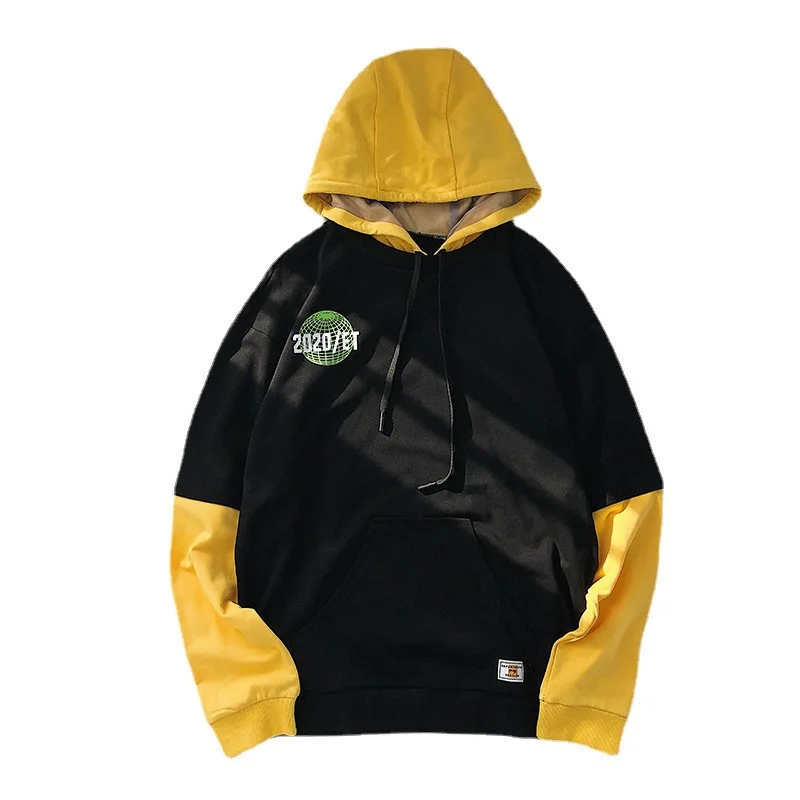 

Stitching Contrast Color Personalized Printing Fake Two-piece Hoodie Men's Thin Jacket Japanese Streetwear Mens Sweatshirts