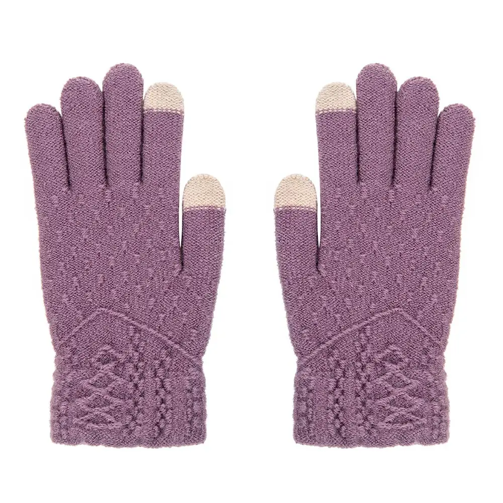 Модные зимние женские перчатки мягкие теплые вязаные однотонные с пальцами для