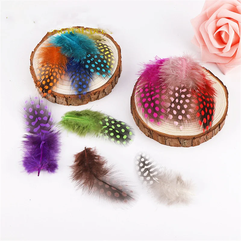 Guinea Fowl Dot Feather 4.5-8cm  2-4 Inches Dyed Chicken Pheasant Feathers for Crafts Plume Decoration Diy Christmas Accessories