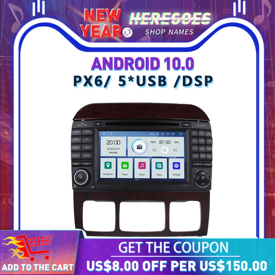 Автомобильный DVD плеер DSP PX6 Android 10 6 ядер 4G + 64 Гб Bluetooth 5 0 RDS радио GPS карта Wifi для Benz