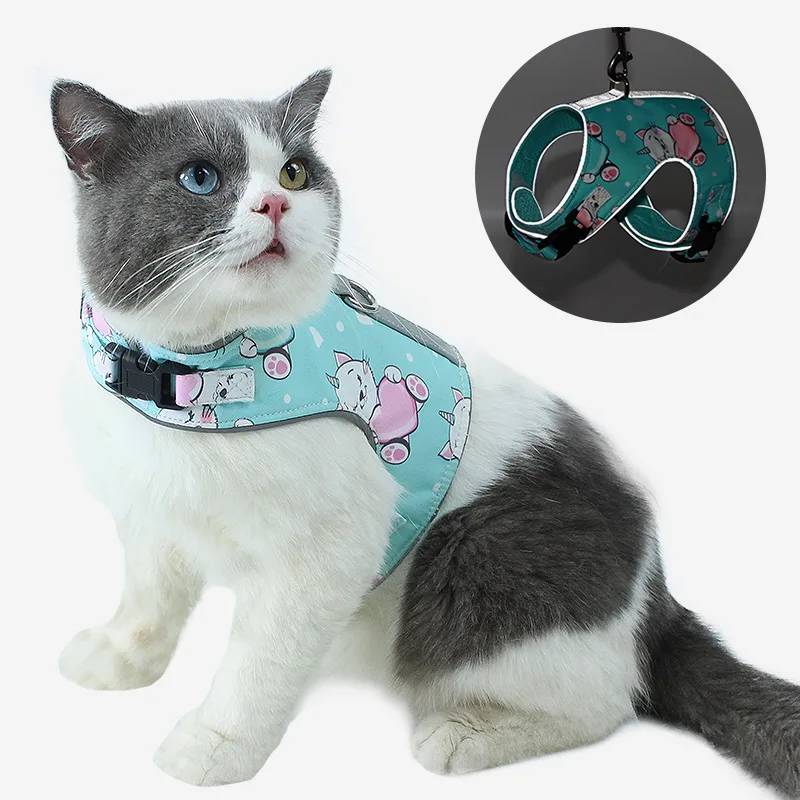 

Светоотражающая шлейка и поводок для кошек, дышащий Регулируемый жилет для прогулок с котятами и маленькими животными