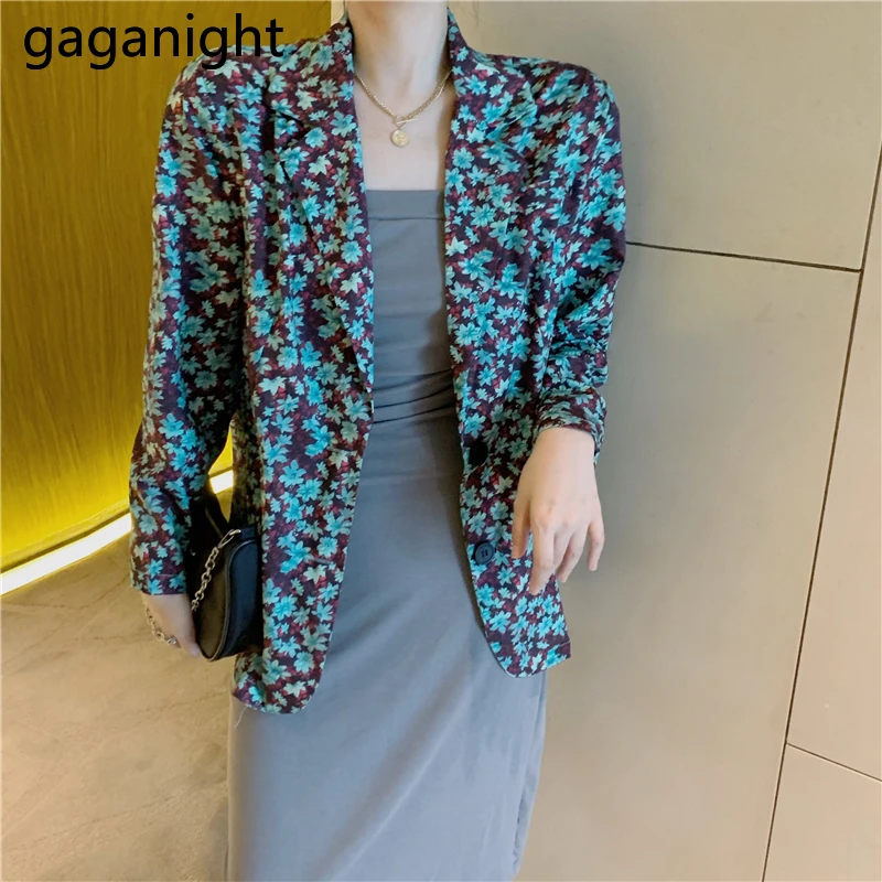 

Gaganight Vintage Women Floral Blazer Thin Fashion Back Split Coat Outwear Tops Lady Chic Korean Blazers Ropa Mujer Dropshipping