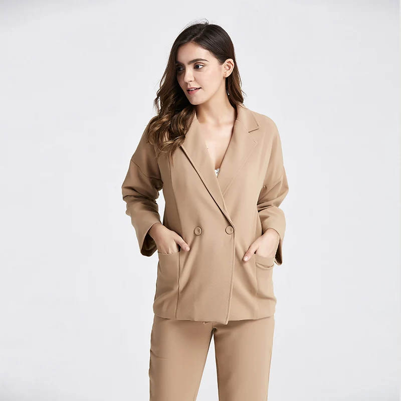 Женский повседневный костюм двойка однотонный блейзер с английским воротником и