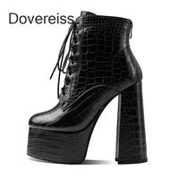 dovereiss fashion female boots winter sexy elegant zipper waterproof pure color brown white chunky heels new ankle boots 42 43