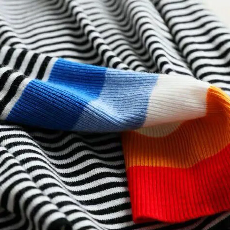 Женский вязаный свитер в радужную полоску шерстяной пуловер большого размера с