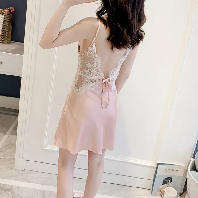 

2021 New Sleepwear Women Sexy Sleepwear Silk Satin Nightgown Women Sexy Nightwear 21-164
