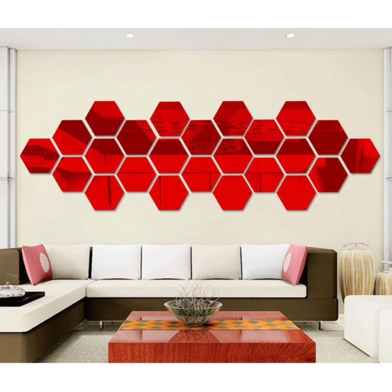 

12PCS Hexagonal Three-Dimensional Mirror Wall Stickers Beautification Wallpapers Home Decorative Mirror