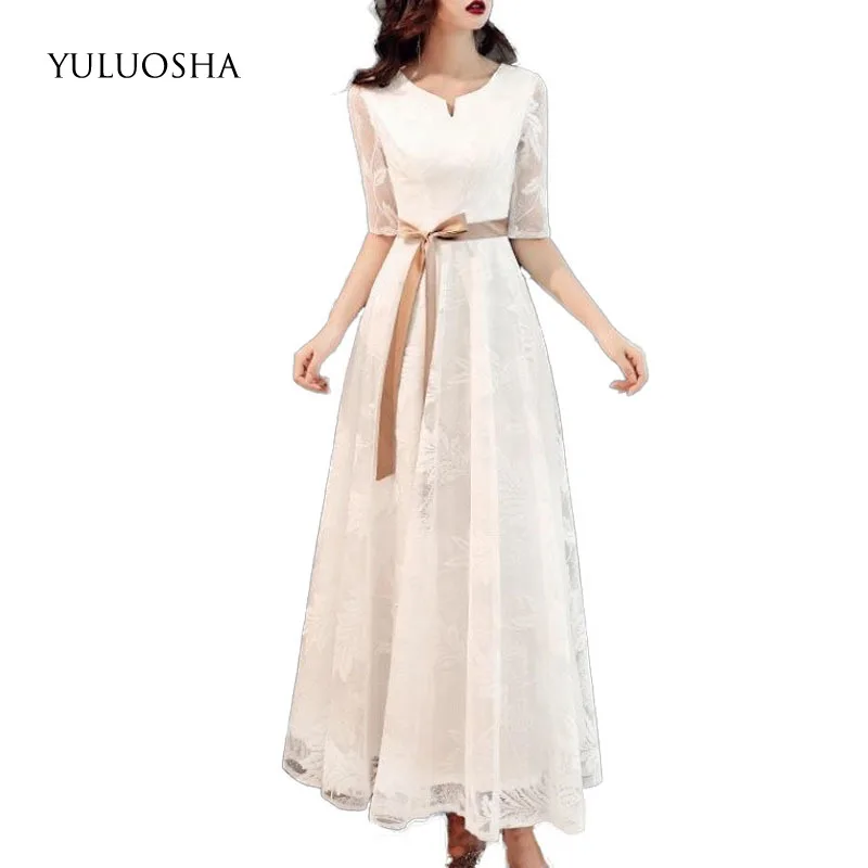 

YULUOSHA Plus Size Evening Dresses Long O-Neck Appliques Sashes A-Line Formal Dress Sexy Gown Vestidos De Fiesta De Noche