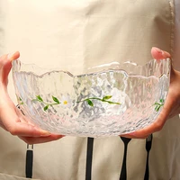japanese style glass tableware fruit salad bowl daisy pattern dinner plate bowl with gold trim transparent glass dessert dish