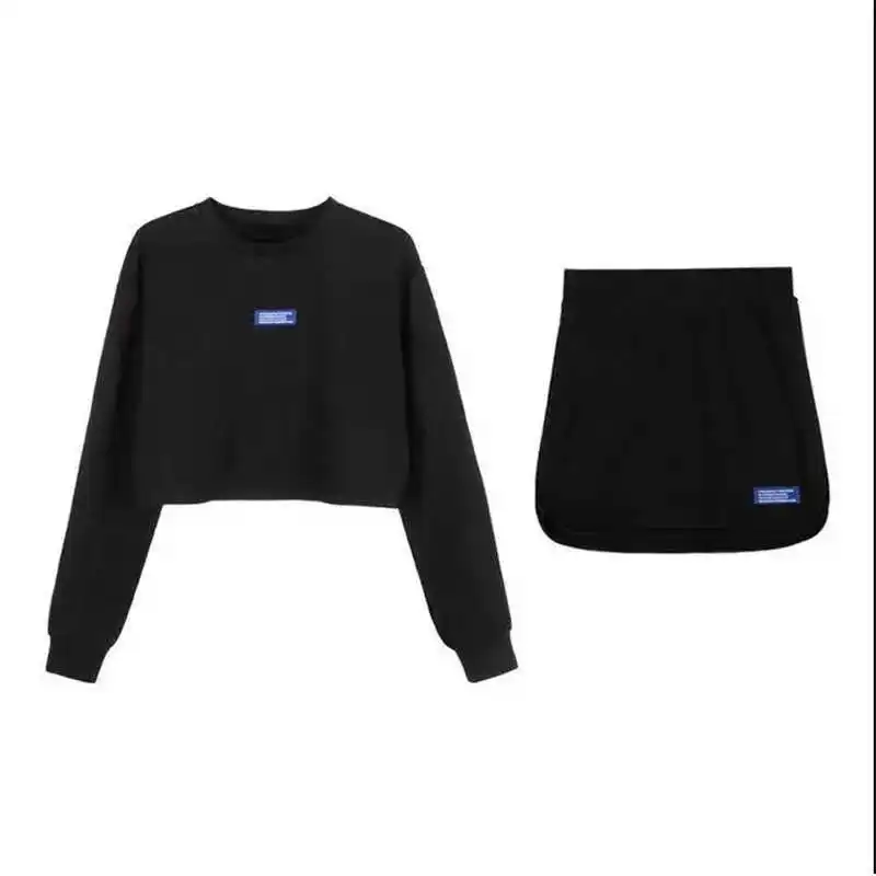 

High Waist Skirt And Crop Top Long Sleeve Sweatshirt Two Piece Set Women Outfits Clothes Ropa Mujer Dresy Damskie Conjunto