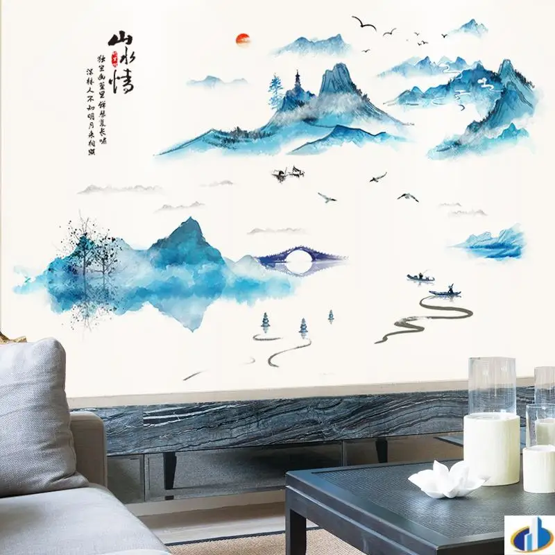 

Chinese Style Vintage Poster Ink Painting Landscape Wall Stickers Bedroom Living Room Decoration Aesthetic Home Office Decor Art