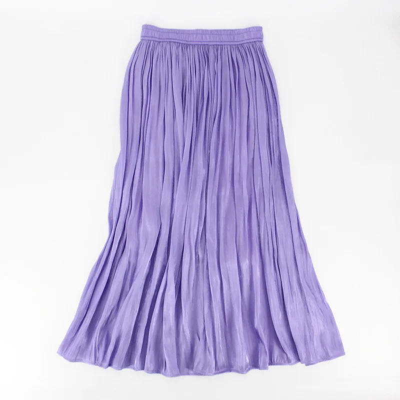 Юбка женская плиссированная средней длины однотонная эластичная фиолетовая