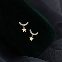 fashion silver color crescent moon star stud earrings for women invisible ear partner simplicity girl starry sky style jewelry