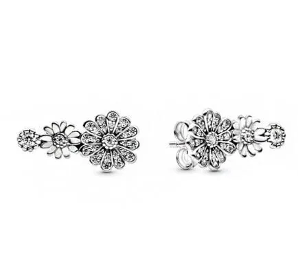 

Authentic 925 Sterling Silver Earring Pink Daisy Flower Stud Earrings For Women Wedding Party Pandora Jewelry