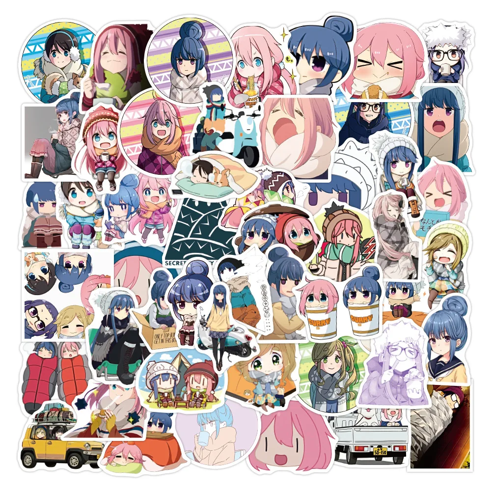 Pegatinas de Anime para campamento, adhesivos Kawaii Shima Rin y Nadeshiko impermeables, pegatina para ordenador port&aacute;til, monopat&iacute;n, 50 Uds.-0