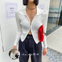 jmprs zipper women cardigans sweater sexy autumn long sleeve corpped knitted autumn fashion female top casual slim blouse