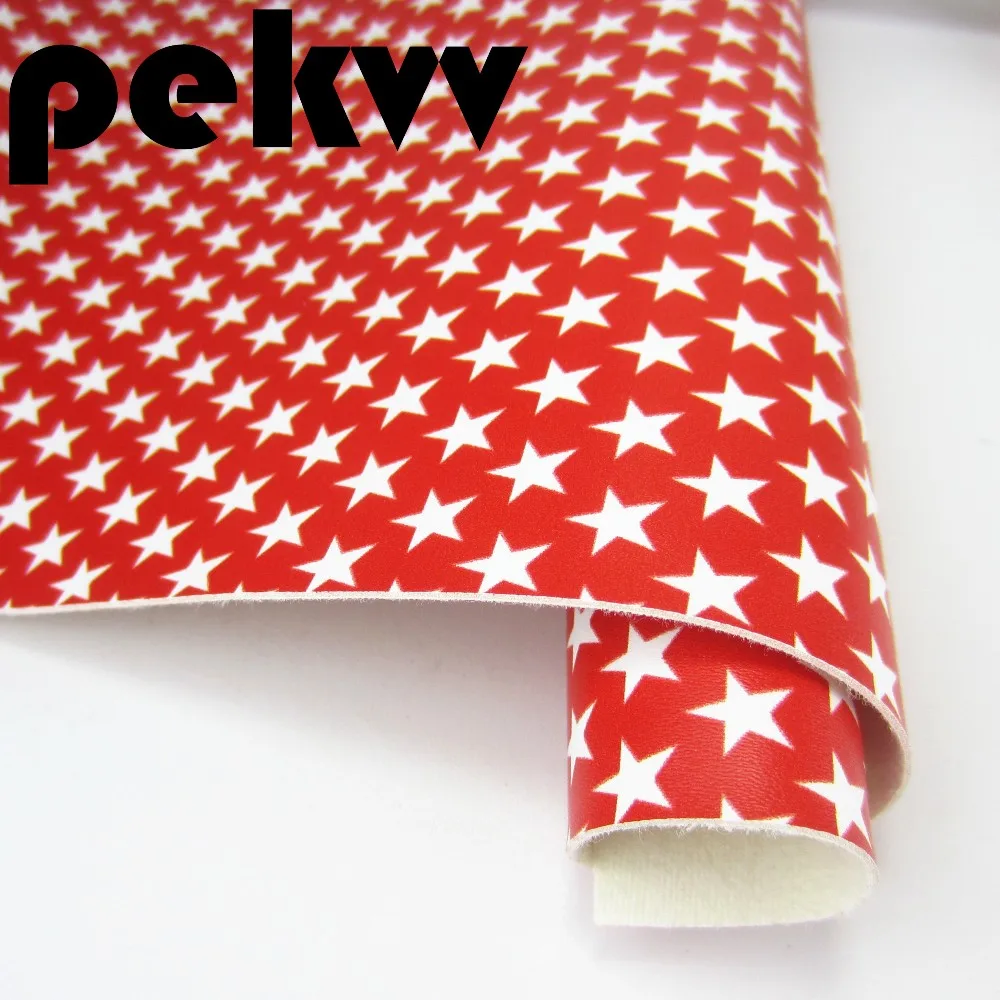 PR071 Stars Printed Faux Leather stars dots plaid For DIY bows Accessories crafts projects A4 Sheet 8"x11.8" PR010 - Color: PR071