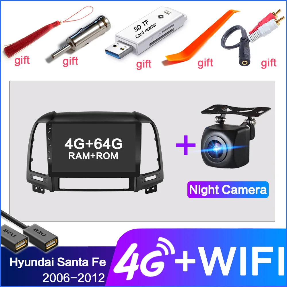 4G SIM 4GB 64GB CAM Android 8,1 мультимедийный плеер для hyundai Santa Fe 2 2006-2012 gps Navi 2din видео автомобильное радио головное устройство WiFi 4G SIM 2 din без dvd - Цвет: 4G SIM 4GB 64GB CAM