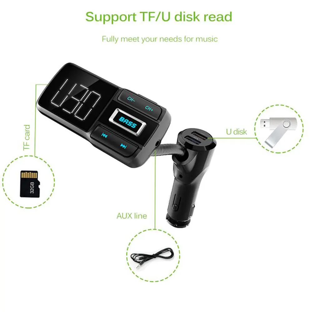 Автомобильный MP3 плеер с двумя usb портами Bluetooth fm трансмиттером быстрая зарядка 2 4
