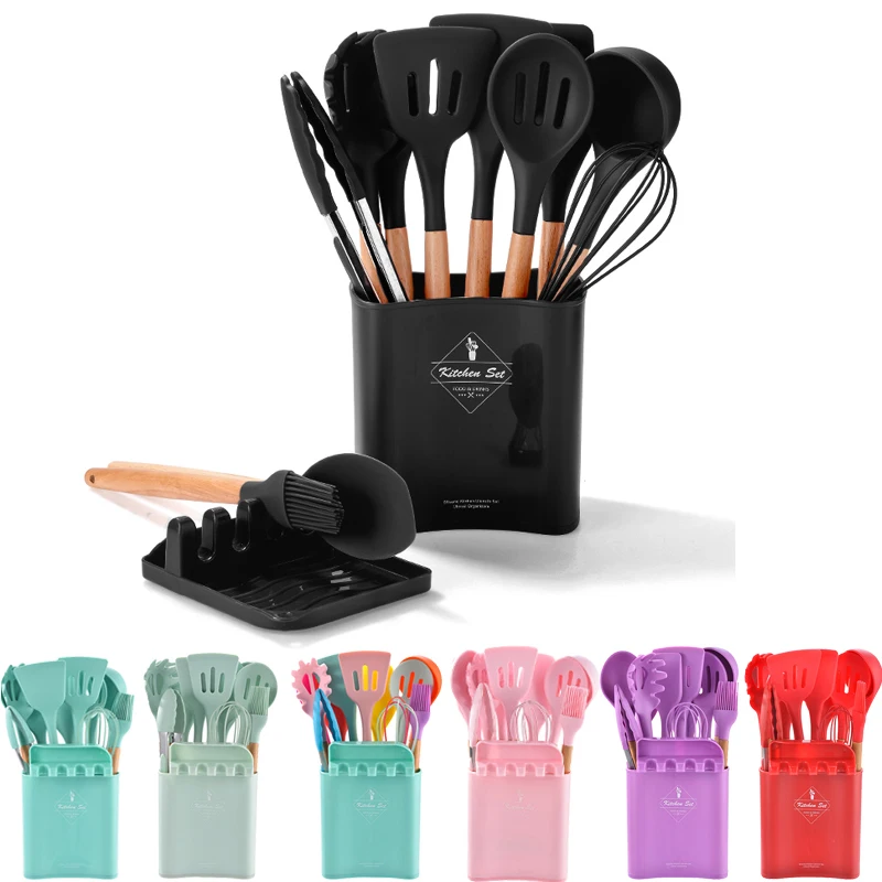 

Silicone Kitchen Utensil Set BPA Free Kitchen Newest Cooking Baking Tools Accessories Gadgets Kitchenware With Container 7 Color