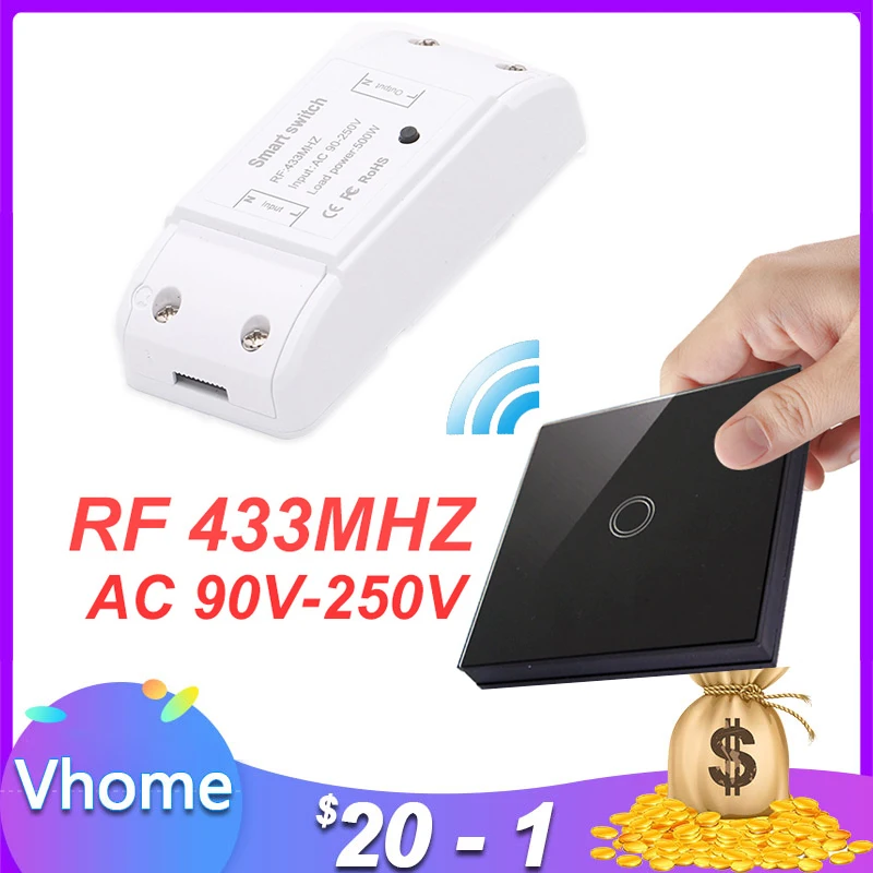 Vhome Wireless Switch Controller Smart Remote Control Touch Light switch RF Transmitter AC220V 5A For Smart Home LED White/Black