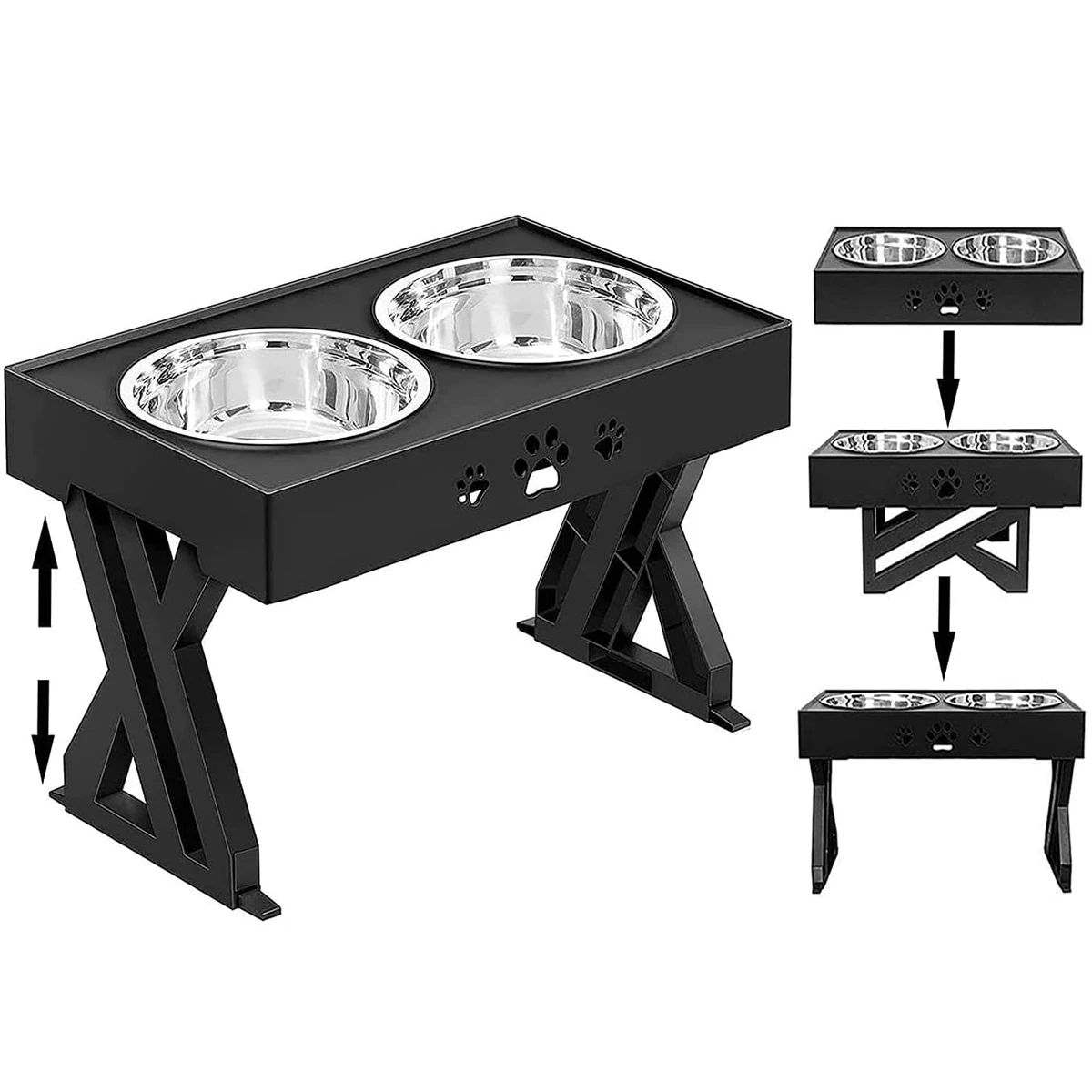 

Elevated Dog Bowls Stainless Steel Food Water Bowls Adjustable Heights Raised Dog Bowls Nonslip No Spill Pet Bowls