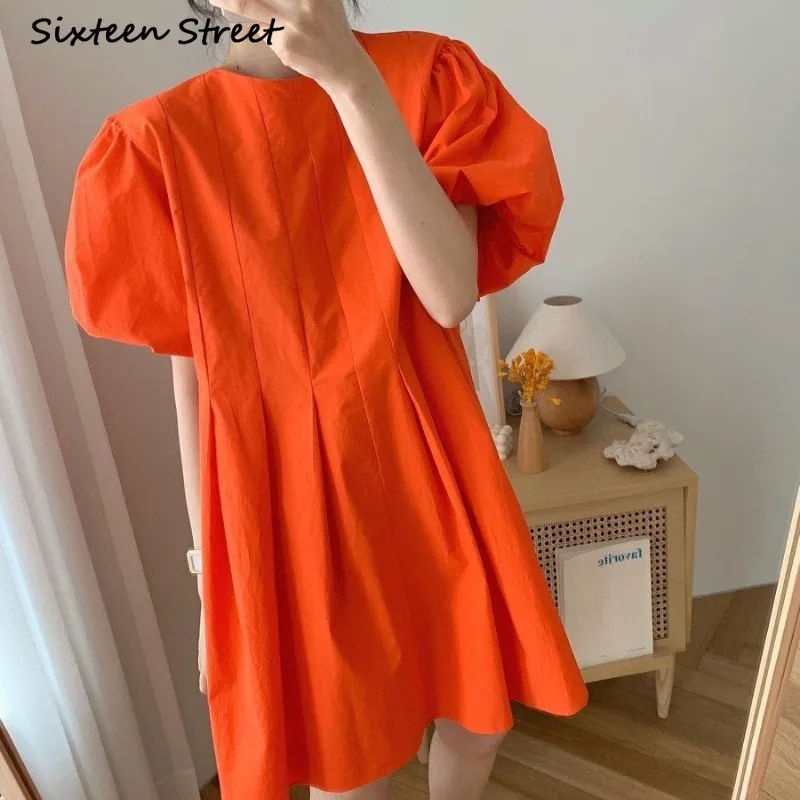 Женское платье с пышными рукавами однотонное в стиле Харадзюку модель Y2k