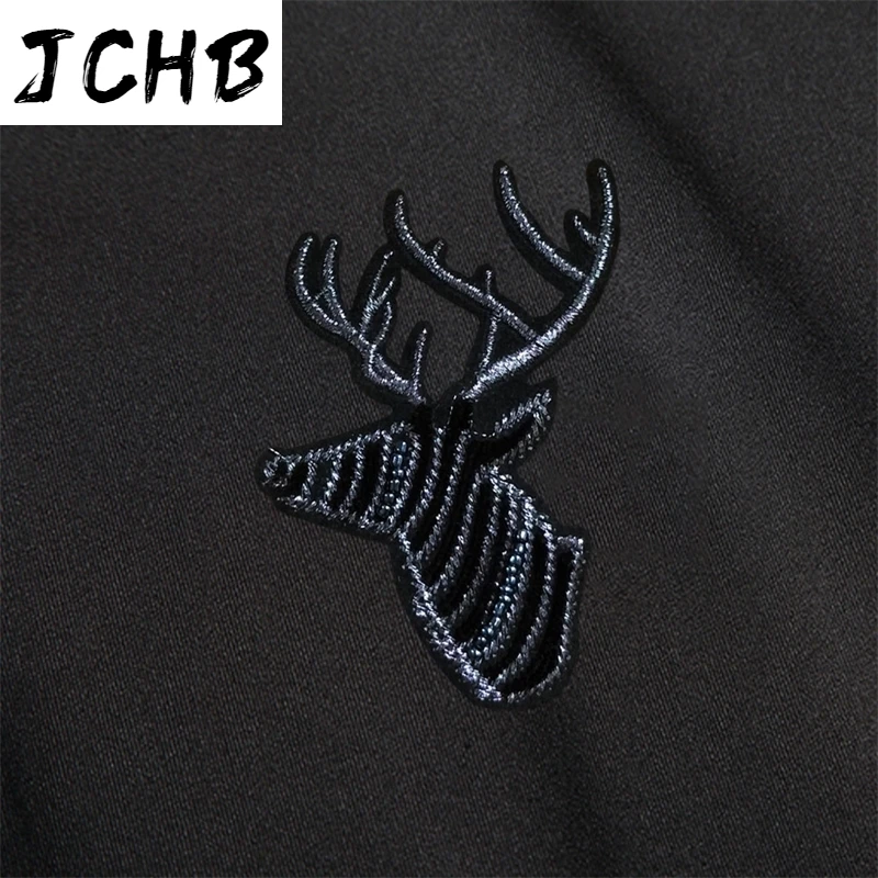 

NEW 2021 Clothes Men Knitted Turtleneck Shirt Deer Embroidery Long Sleeve Turn-down Neck Top Breathable Sport Men's Polo Tee