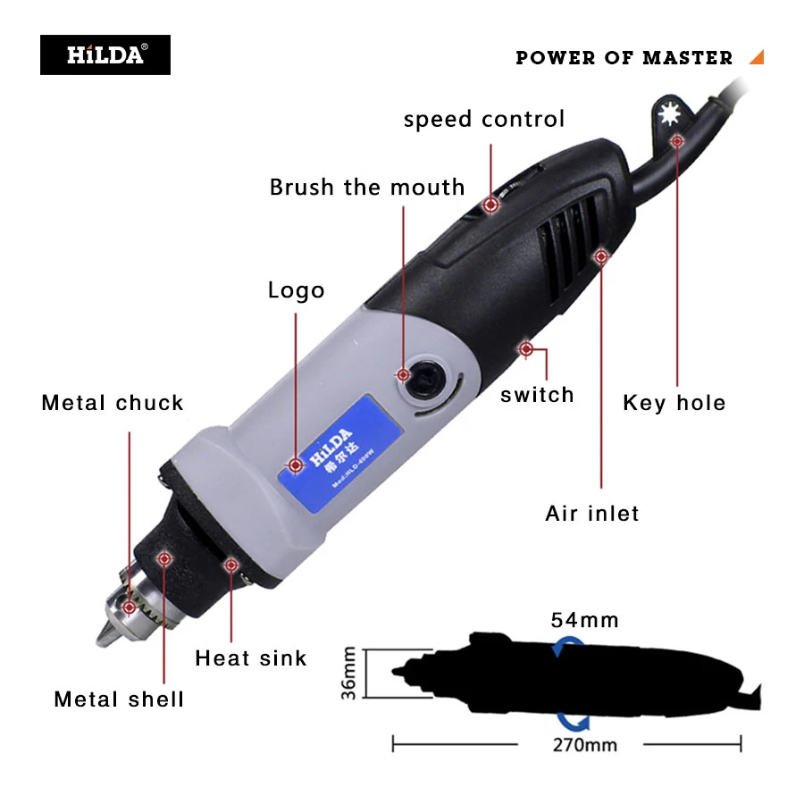 HILDA 400 Вт Мини электрическая дрель гравер для dremel роторный инструмент Аксессуары
