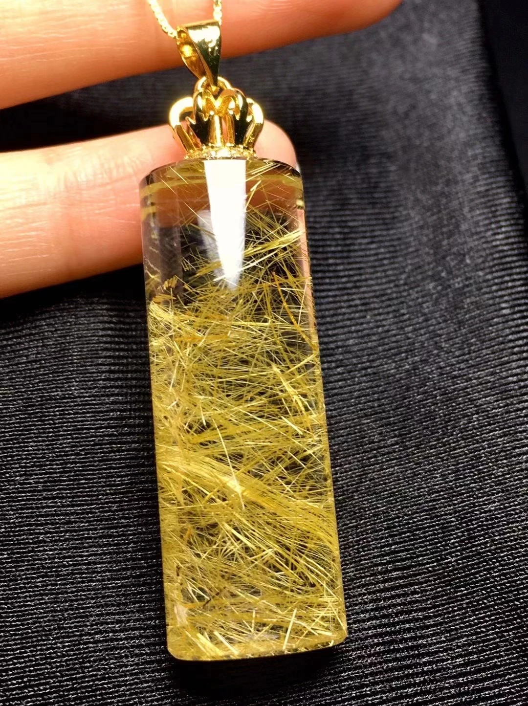 

Natural Gold Rutilated Quartz Rectangle Pendant Gemstone 49x15x11mm Barrel Brazil Wealthy Women Rare Jewelry Genuine AAAAAA