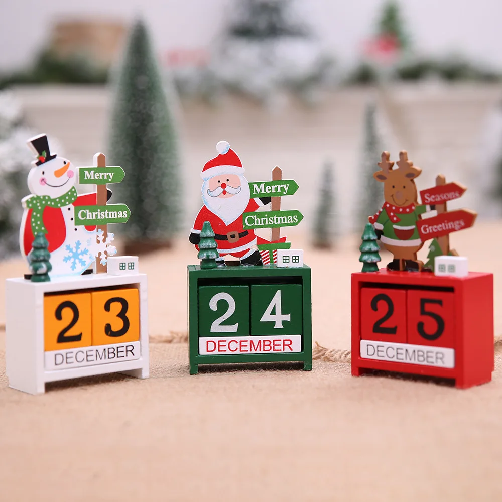 

Christmas Decoration Supplies Christmas Wooden Calendar Cartoon Old Snowman Elk Table Set Piece Home Decoration Creative Calenda