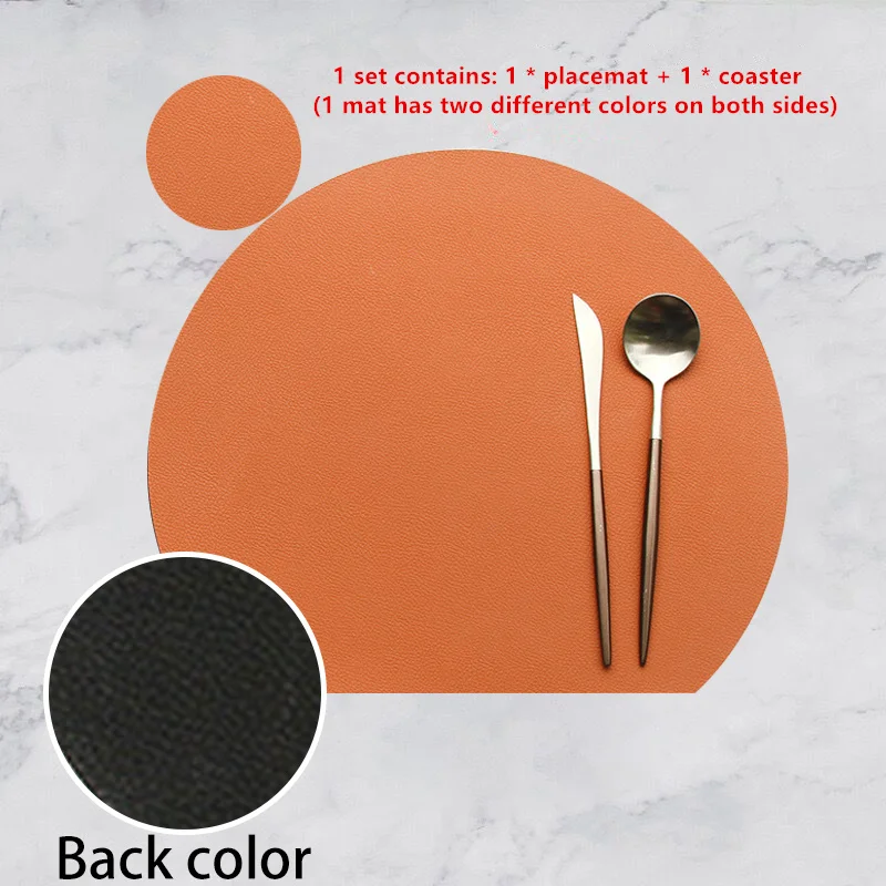 

HOT SALE Tableware Pad Placemat Set Semicircle Heat Lnsulation Non-Slip Leather Dining Table Mat Bicolor Cup Coaster Kitchen