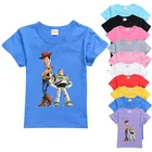 Детские футболки с героями мультфильма История игрушек, хлопковые топы с короткими рукавами и принтом Вуди, для мальчиков и девочек, От 2 до 15 лет
